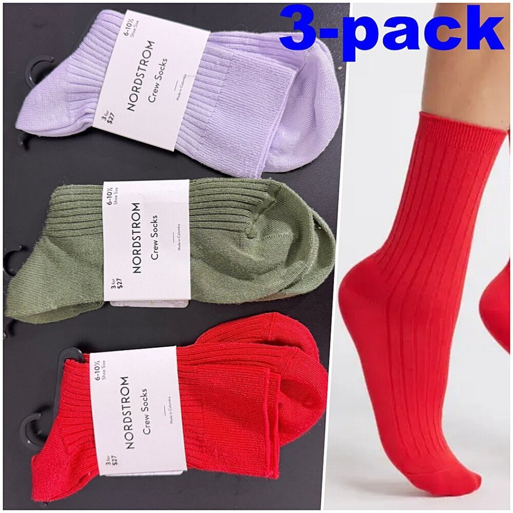 Nordstrom Ultra Soft Crew Socks Set Red Green Lavender